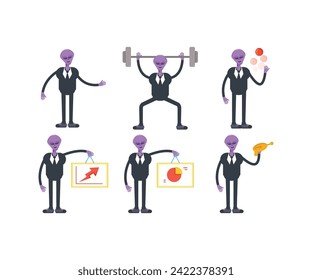 alien in suit characters set vector illustration