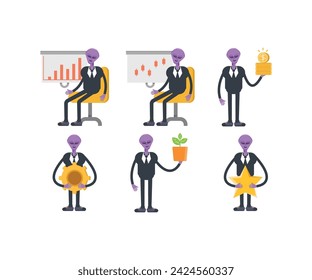 alien in suit characters set vector illustration
