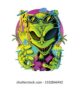 Alien Summer Graphic Design Illustration Vector Art T-shirt Design