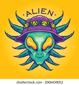 Alien Summer Weed Cannabis Mascot Vector illustrations for your work Logo, mascot merchandise t-shirt, stickers and Label designs, poster, greeting cards advertising business company or brands.