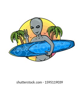 An alien with a surfboard