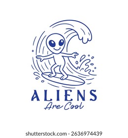 Alien surfing illustration minimalist t shirt design