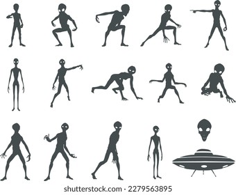 Alien SVG cut file, Alien silhouette, Alien space silhouette, Alien UFO silhouette svg