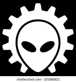 Alien Technology vector icon. Style is flat white symbol, rounded angles, black background.