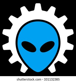 Alien Technology vector icon. Style is flat bicolor blue and white symbol, rounded angles, black background.