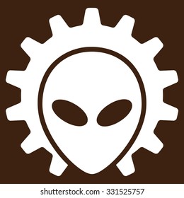 Alien Technology vector icon. Style is flat white symbol, rounded angles, brown background.