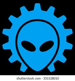 Alien Technology vector icon. Style is flat blue symbol, rounded angles, black background.