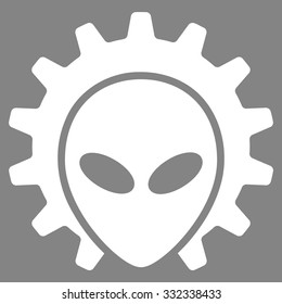 Alien Technology vector icon. Style is flat white symbol, rounded angles, gray background.