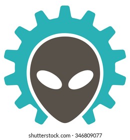 Alien Technology vector icon. Style is flat bicolor grey and cyan symbol, rounded angles, white background.