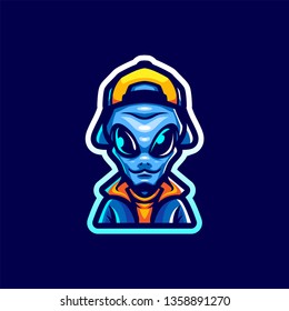 Alien Teen Mascot Logo for Sport and Esport isolated on dark Background