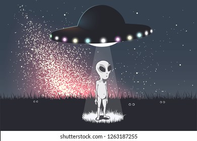 The alien was teleports from flying saucer to Earth.