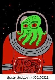 Alien with tentacles in spacesuit