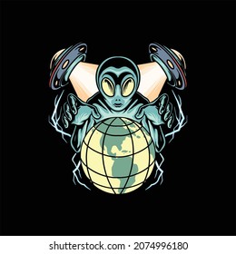 alien themed illustration vector design