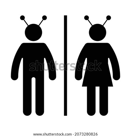 Alien themed Restroom Toilet Sign Icon Male Female. Isolated on white background. Editable vector illustration EPS 10.