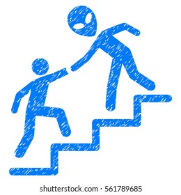 Alien Training Help grainy textured icon for overlay watermark stamps. Flat symbol with unclean texture. Dotted vector blue ink rubber seal stamp with grunge design on a white background.