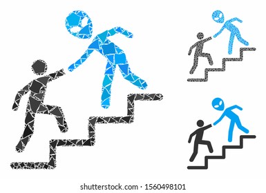 Alien training help mosaic of unequal pieces in different sizes and color tinges, based on alien training help icon. Vector ragged pieces are composed into mosaic.