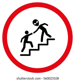 Alien Training Help vector bicolor rounded icon. Image style is a flat icon symbol inside a circle, intensive red and black colors, white background.