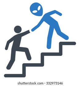 Alien Training Help vector icon. Style is bicolor flat symbol, smooth blue colors, rounded angles, white background.