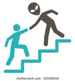 Alien Training Help vector icon. Style is bicolor flat symbol, grey and cyan colors, rounded angles, white background.