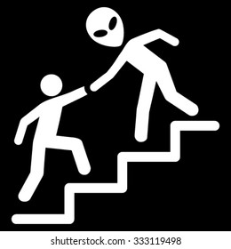 Alien Training Help vector icon. Style is flat symbol, white color, rounded angles, black background.