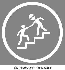 Alien Training Help vector icon. Style is flat circled symbol, white color, rounded angles, gray background.