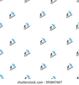 Alien Training Help vector seamless repeatable pattern. Style is flat blue and dark gray alien training help symbols on a white background.