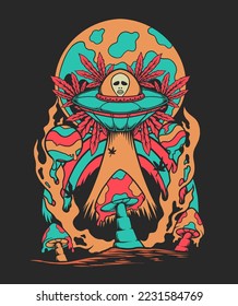 Alien trippy illustration design with high detailed vector