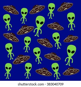 Alien and UFO back pattern blue