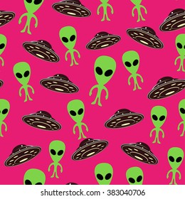 Alien And UFO Back Pattern Seamless Red