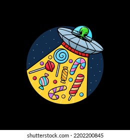 Alien Ufo Candy Vector Cartoon