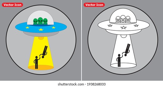 Alien and UFO Cartoon Flat Design. Vector Ilustration eps 10