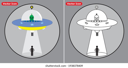 Alien and UFO Cartoon Flat Design. Vector Ilustration eps 10