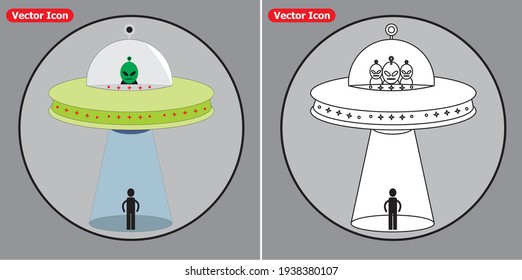 Alien and UFO Cartoon Flat Design. Vector Ilustration eps 10