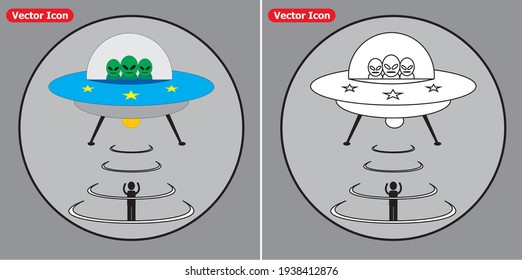Alien and UFO Cartoon Flat Design. Vector Ilustration eps 10 