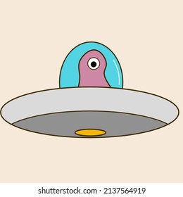 alien in ufo cartoon illustration
