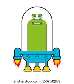 Alien in ufo cartoon isolated. vector illustration