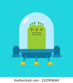 Alien in ufo cartoon isolated. vector illustration