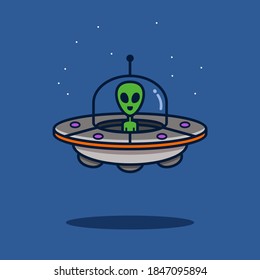 Alien UFO cartoon vector illustration. Space icon concept. Cute alien UFO Flat cartoon style