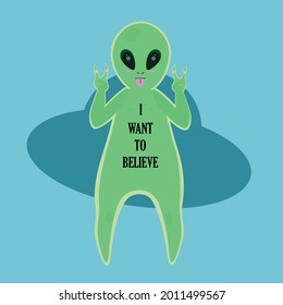 Alien and UFO Cartoon vector illustration.