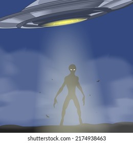 Alien and UFO Cartoon. vector illustration