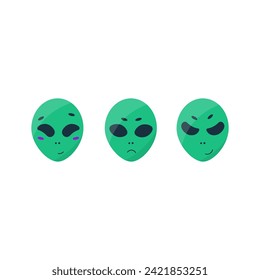 alien ufo cosmic emotions faces sadness joy anger fright crying space unknown elements  Vector illustration