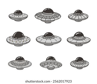 Alien UFO Doodle Style Illustration