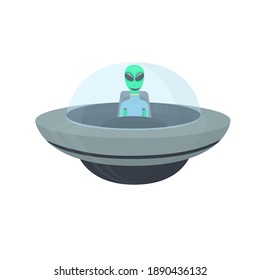 Alien in a UFO. UFO flight of a spaceship, vector illustration