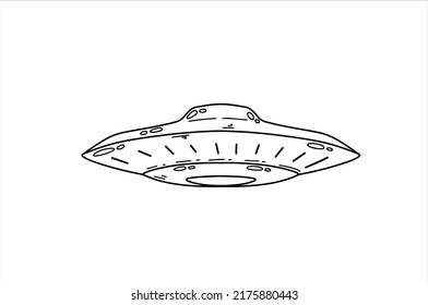 Alien UFO. Flying ovnis. Sketch doodle spaceship