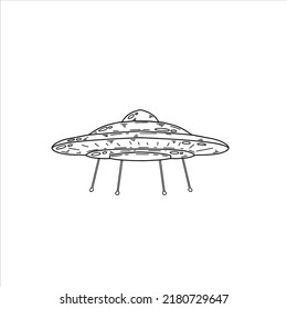 Alien UFO. Flying ovnis. Sketch doodle spaceship