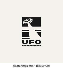 alien ufo flying spaceship explore silhouette vintage logo vector illustration design template
