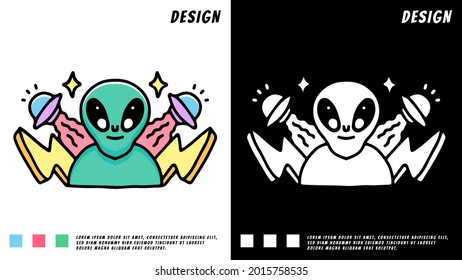alien and UFO graffiti design. illustration for t shirt, poster, logo, sticker, or apparel merchandise.