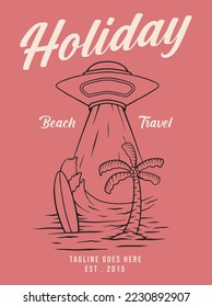 Alien ufo holiday on the beach vector illustration design with hand drawing style