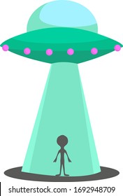 Alien with UFO, illustration, vector on white background