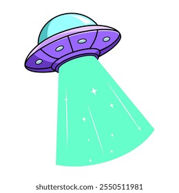 alien ufo with light beam vector illustration